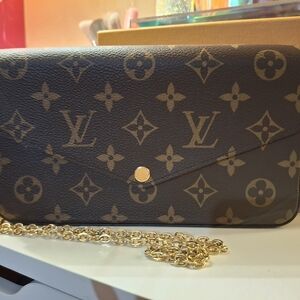 Louis Vuitton Brown Monogram Clutch with Gold Chain